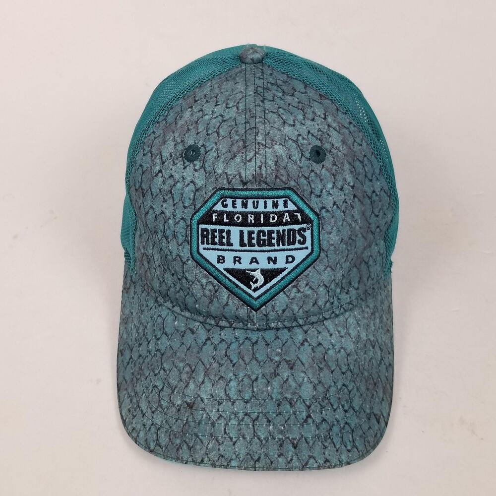 Reel Legends Hat Cap Snap Back Mens Teal Fish Scale Mesh‎ Trucker Patch Florida